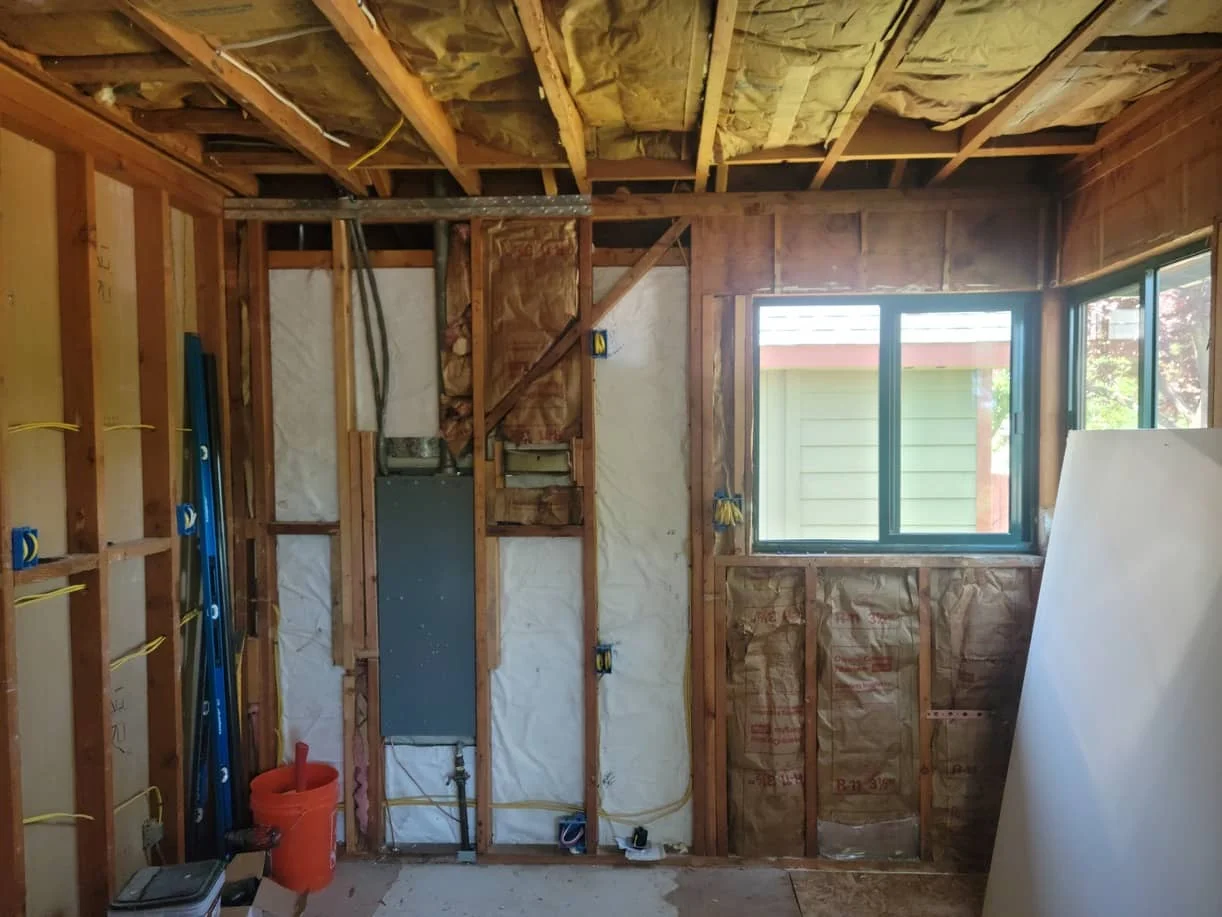 Framed and insulated room addition before drywall